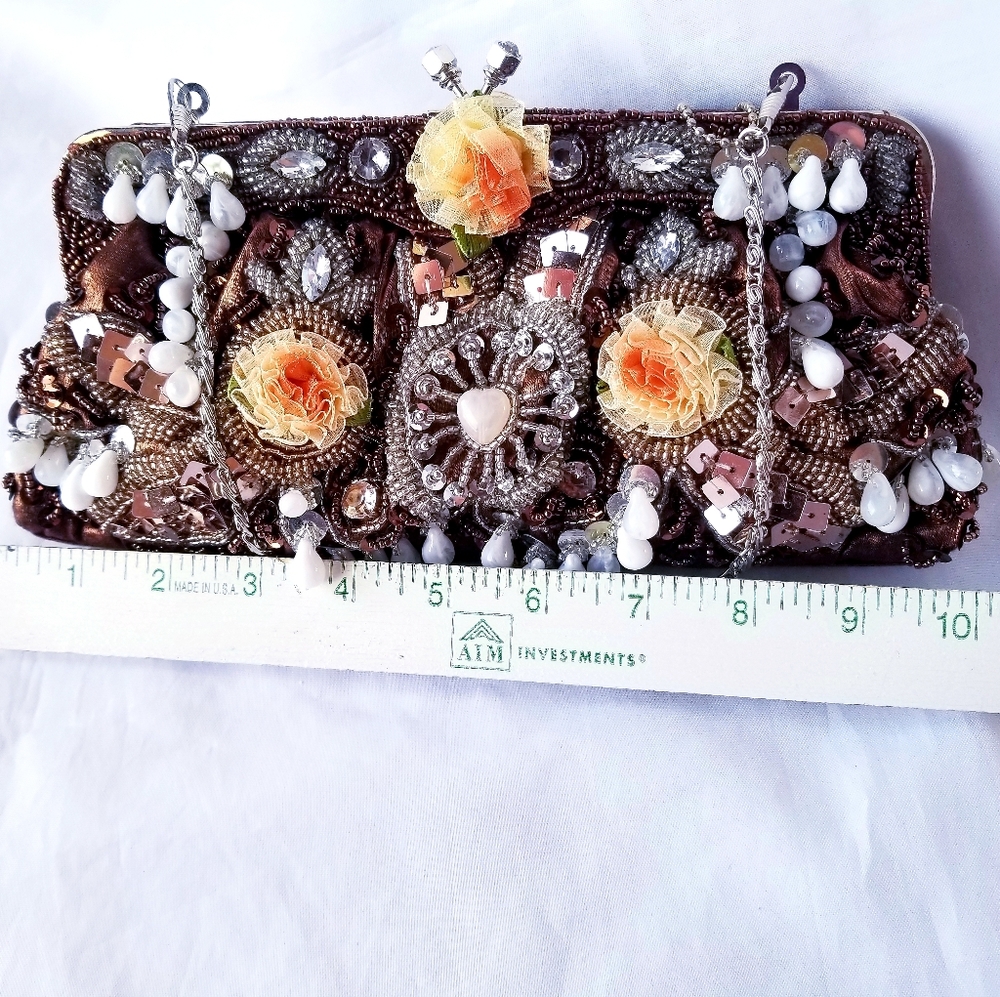 RARE Floral Beaded Evening Statement Purse - Picture 12 of 15
